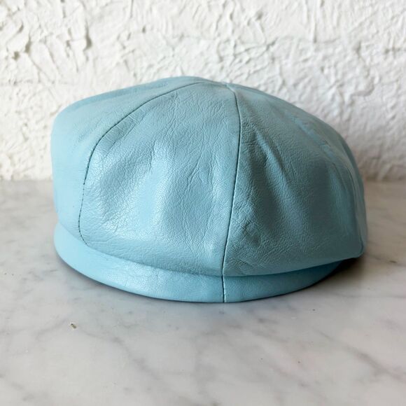 Vintage Blue Leather Newsboy Cap Beret Mod Hat Sanlea Hats New York main image 5